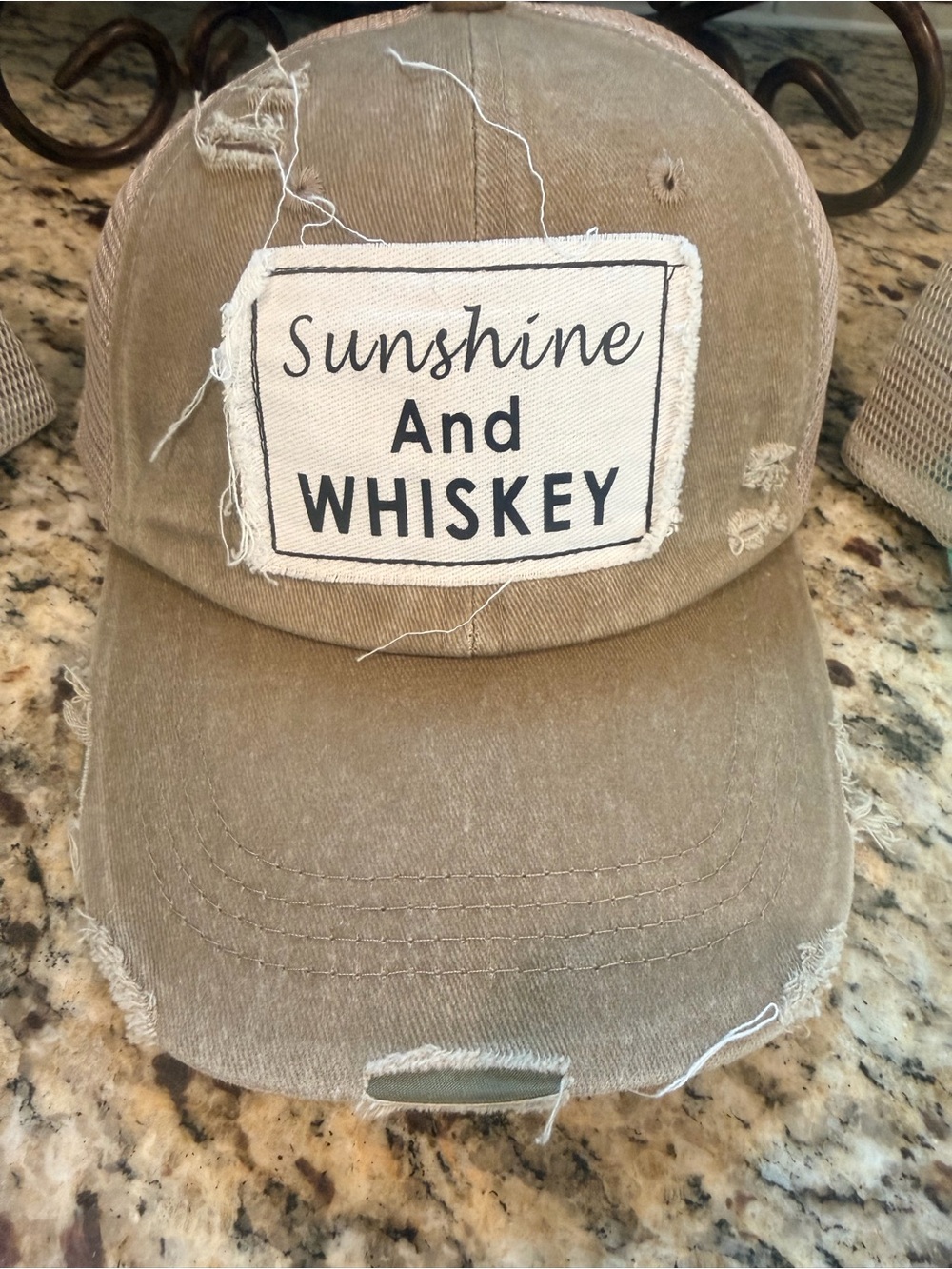 Sunshine And Whiskey Distressed Baseball Cap - Tan
